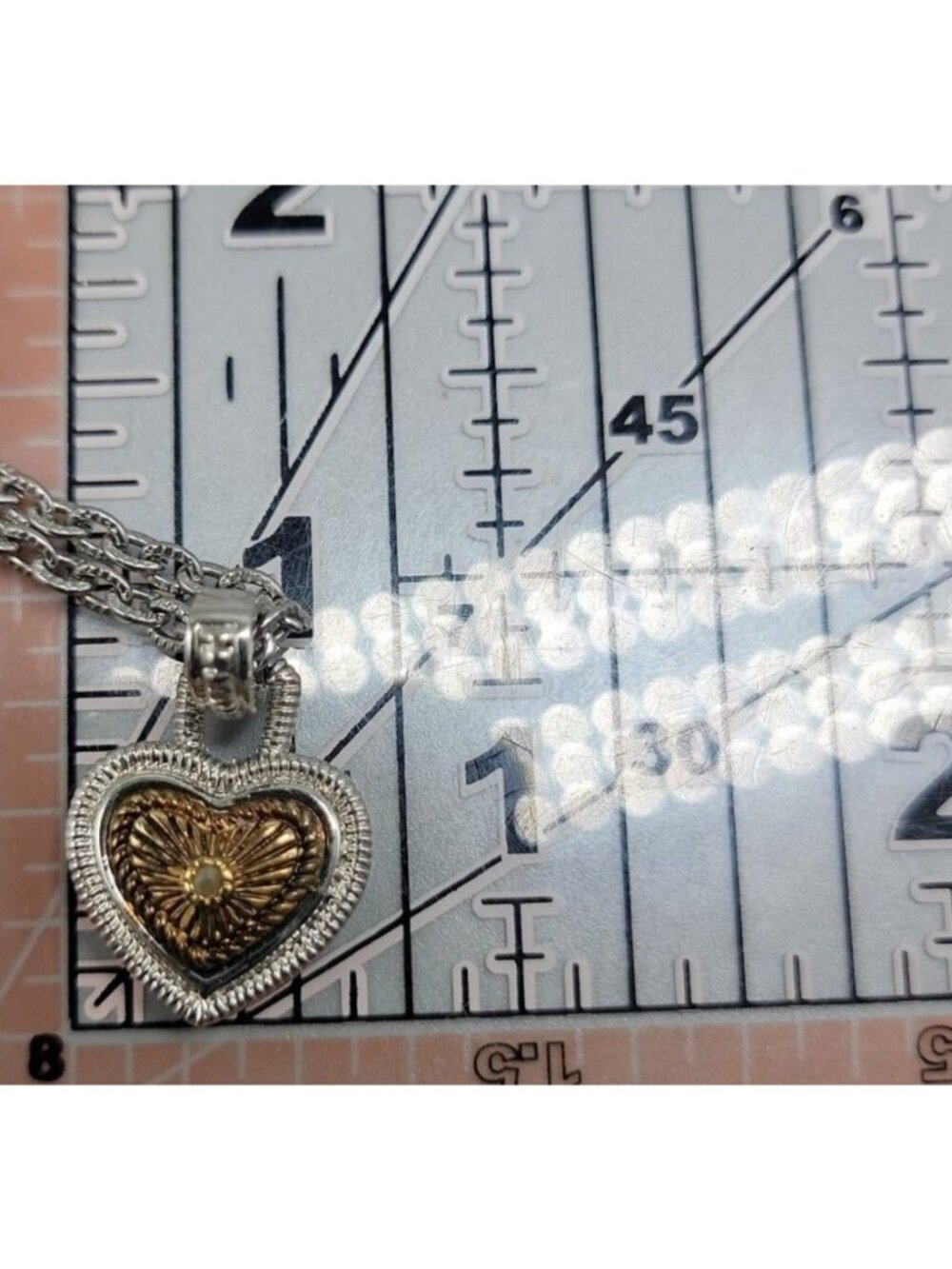 Vintage Diamonds International Two Tone Heart Pendant Necklace Silver Gold - Picture 11 of 11